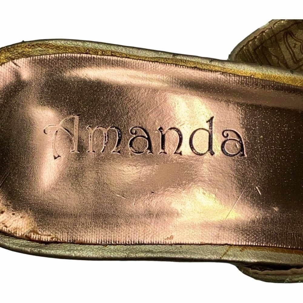 AMANDA Metallic Gold Double Band Rhinestone Slide Heeled Sandals Women’s SZ 7 - Picture 8 of 9